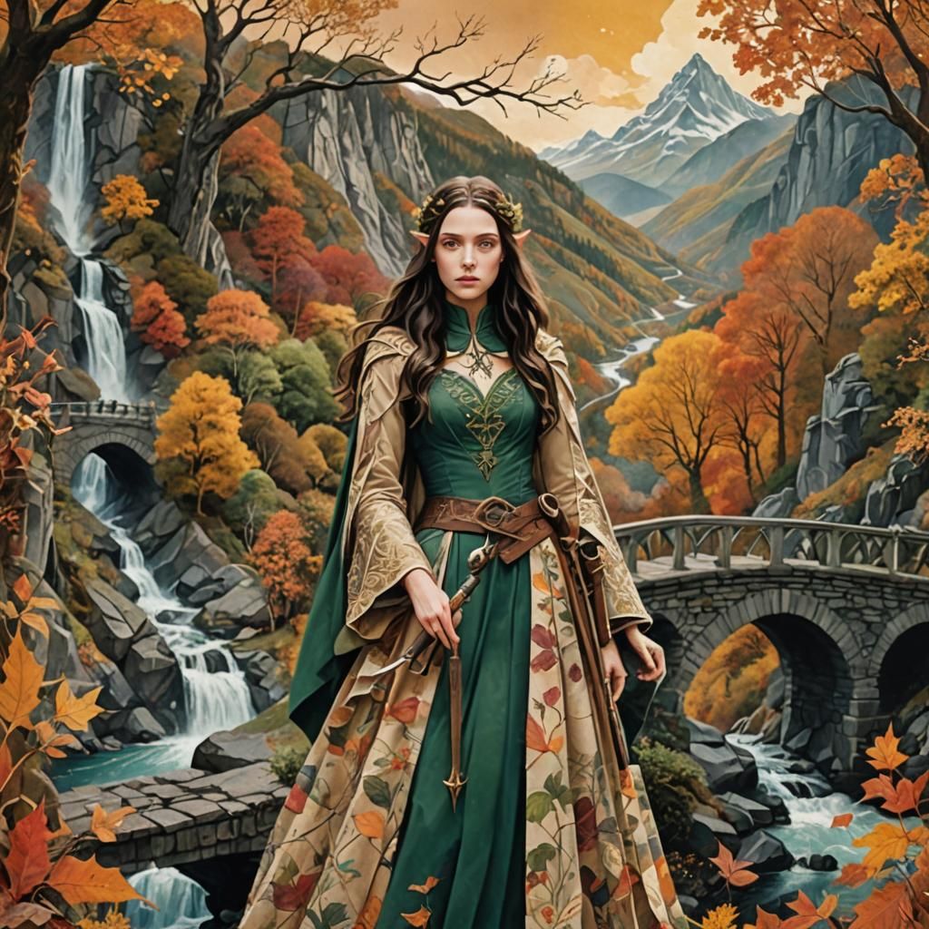 Elvish Woman in Fall Paper Cut Collage Art
