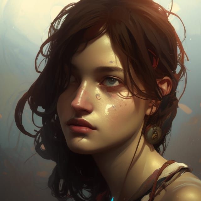 Refugee Women Portrait in Hyperdetailed Art Style