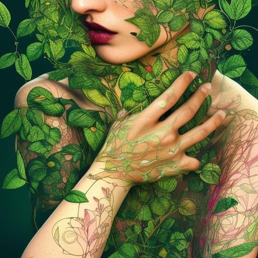 Flowering Vines Entwined Around a Hand, Hyperreal