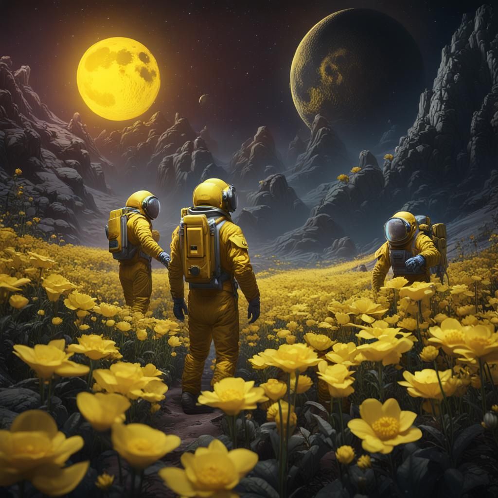 Astronauts Inspect Flowers in Lunar Biodome: Detailed Matte ...