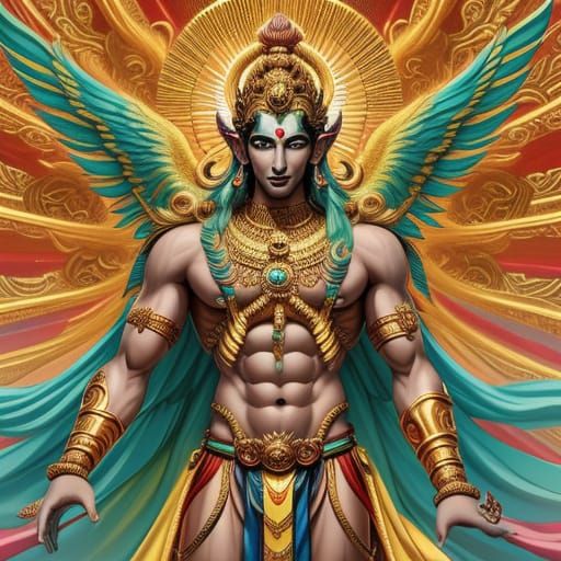 Lord Vishnu in Anime Style with Golden Aura