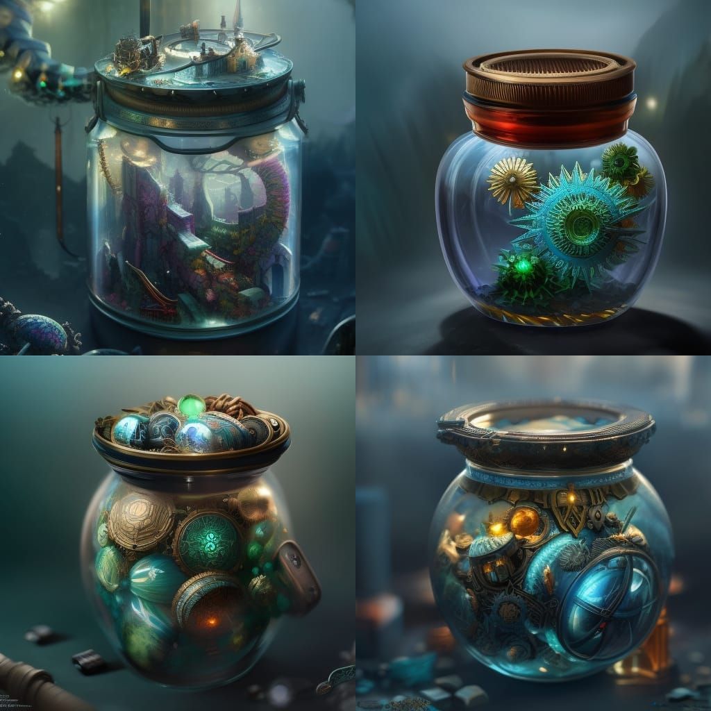 Detailed Chaos Contained in Glass Jar