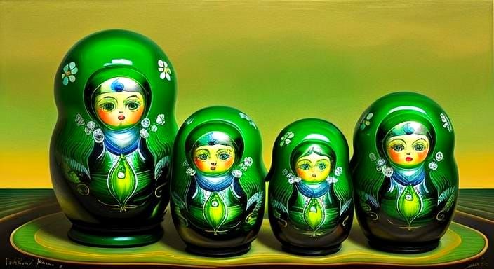 Surreal Portrait of Russian Dolls in Art Deco