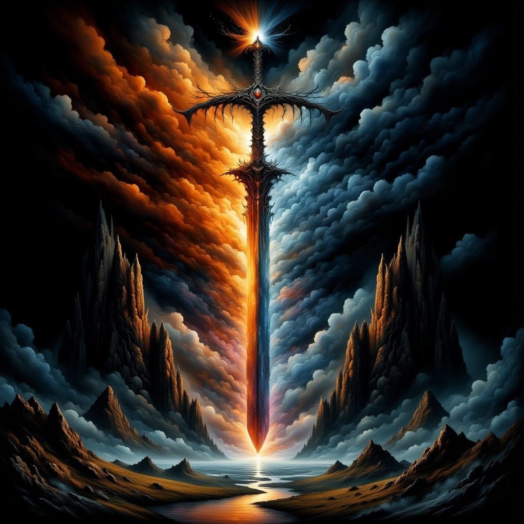 Epic Dark Fantasy Greatsword in a Rich Black Backdrop