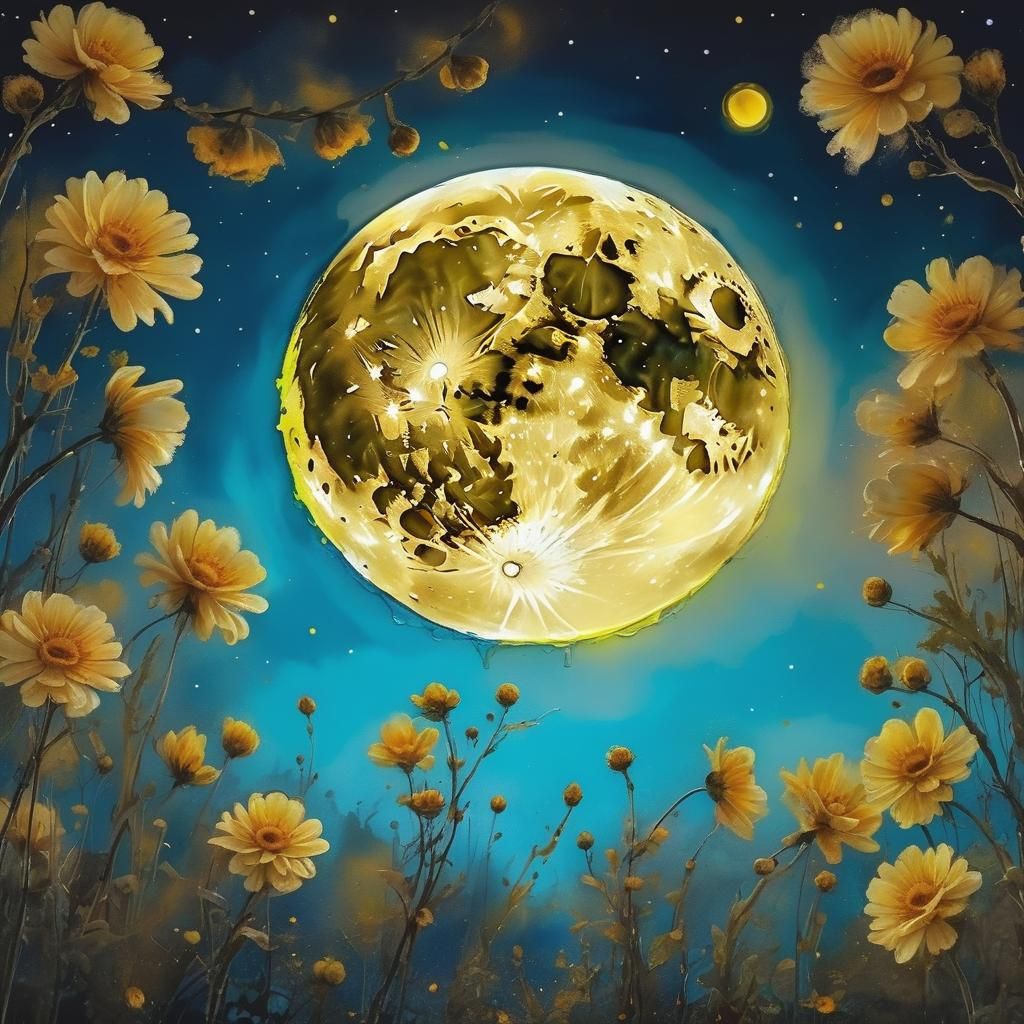 Ethereal Yellow Super Moon in Watercolor Art Style