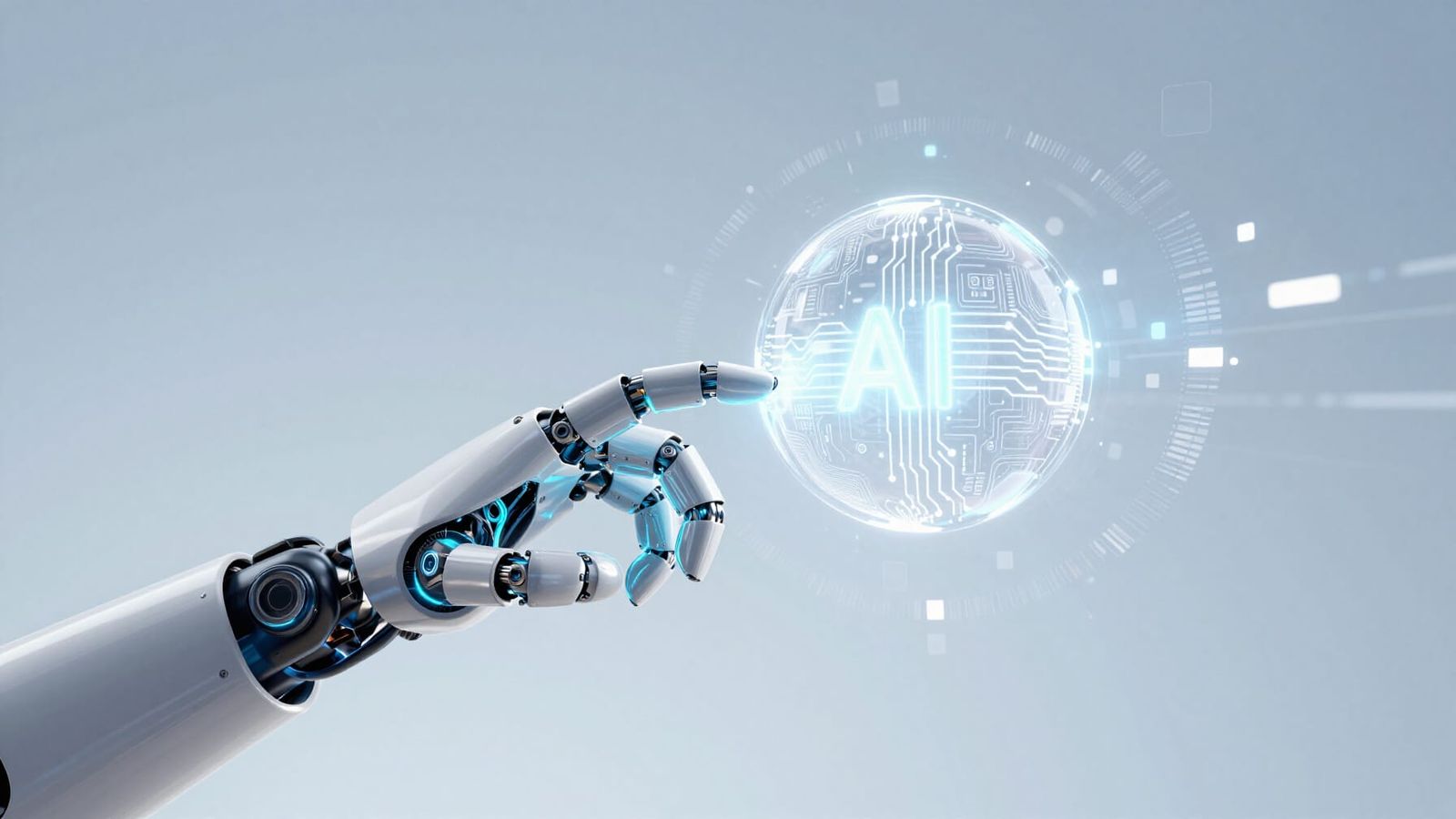 Futuristic Robotic Hand with Glowing Cyan Joints