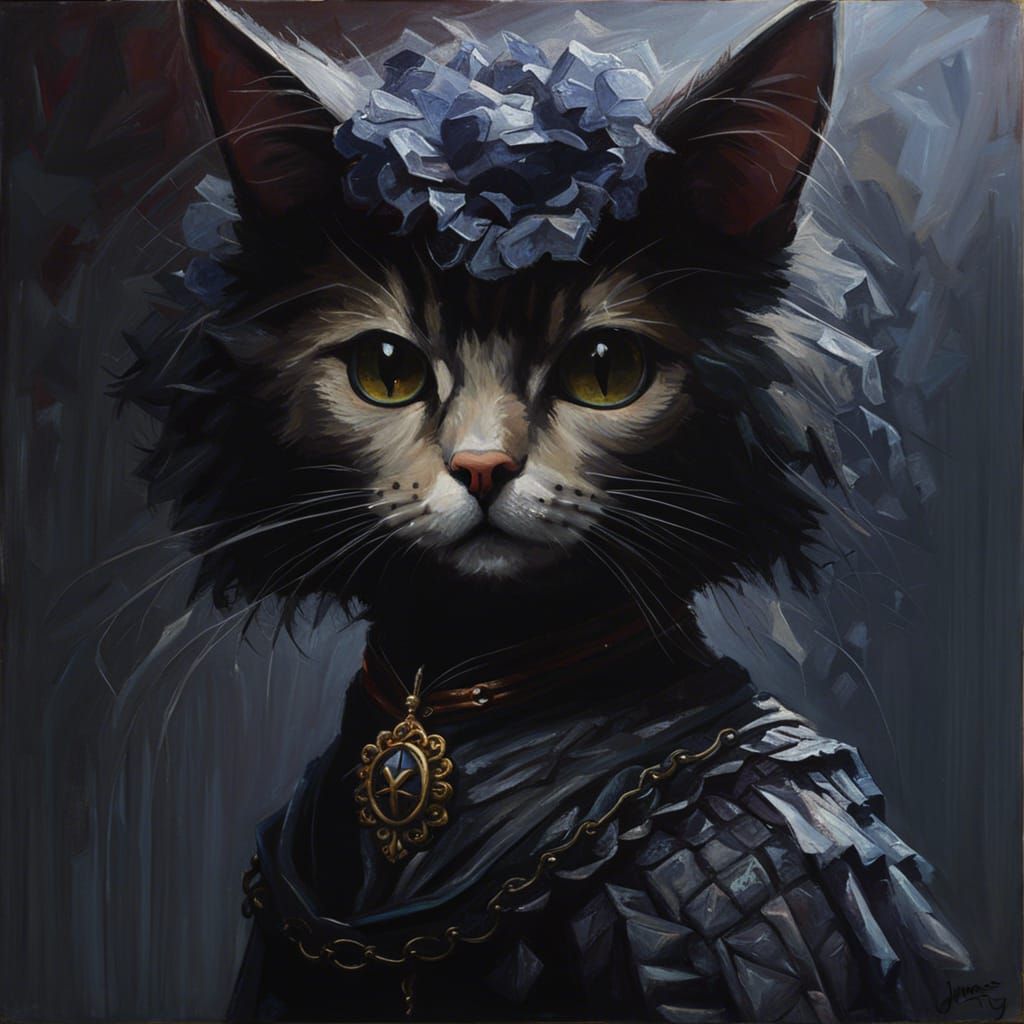Gothic Black Cat Oil Painting