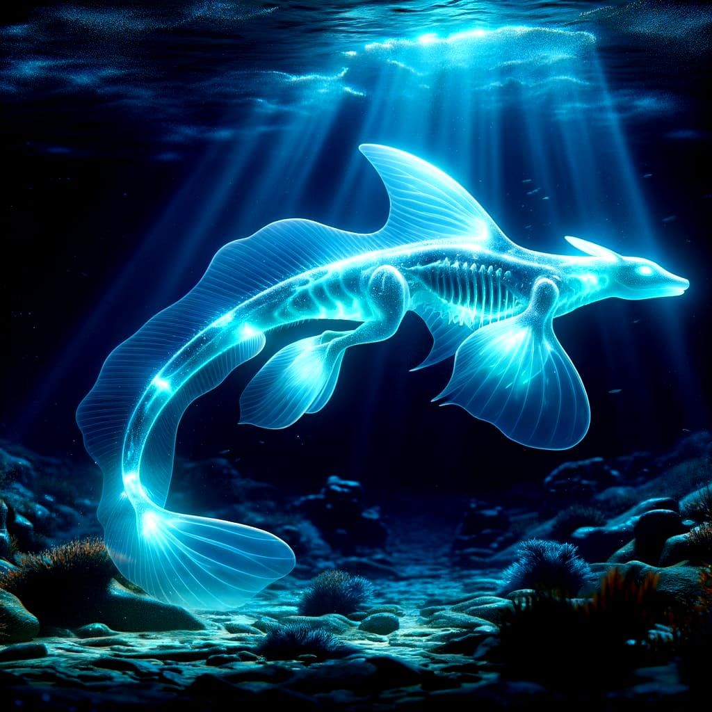 Bioluminescent Kangaroo Fish in Ethereal Underwater Scene