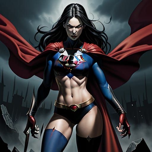 Vampire Witch Supergirl Bares Navel in Seductive Gothic Pose