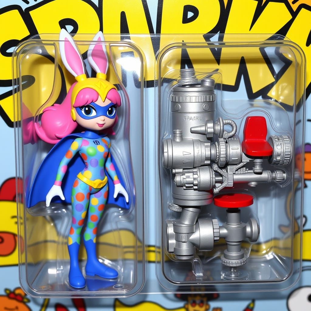 Colorful Cartoon Superhero Figure in Whimsical Blister Pack