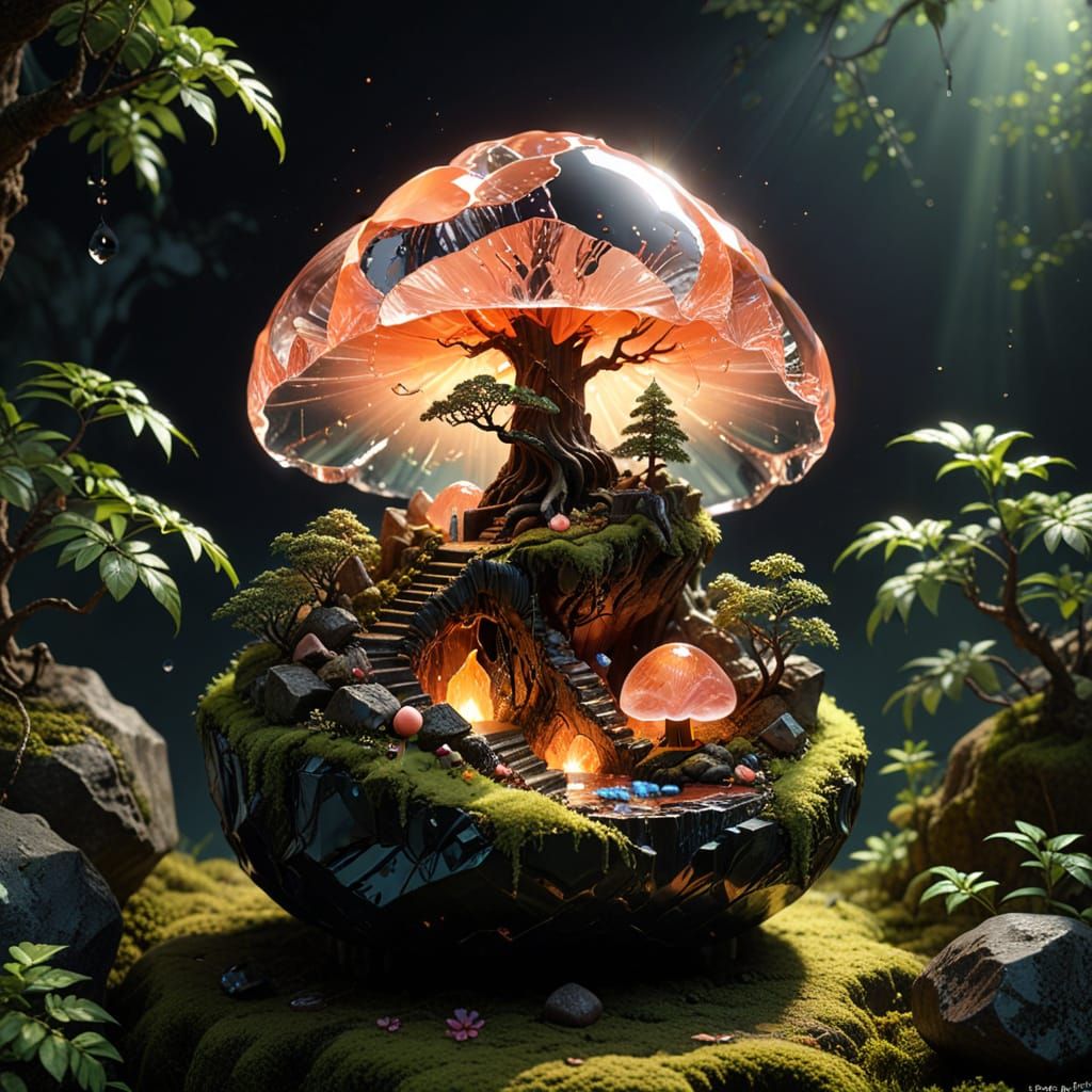 Crystal Peach Village: Hyper-Realistic 3D Digital Art