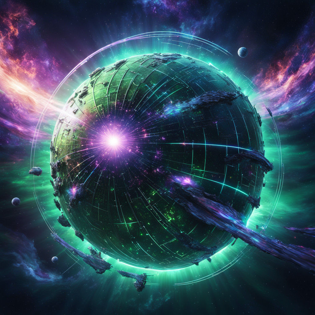 Vibrant Dyson Sphere Encompasses Supernova-Lit Green Planet...
