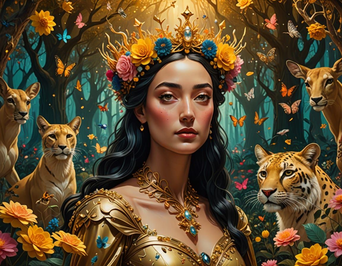Surreal Forest Princess in Vibrant Blooms
