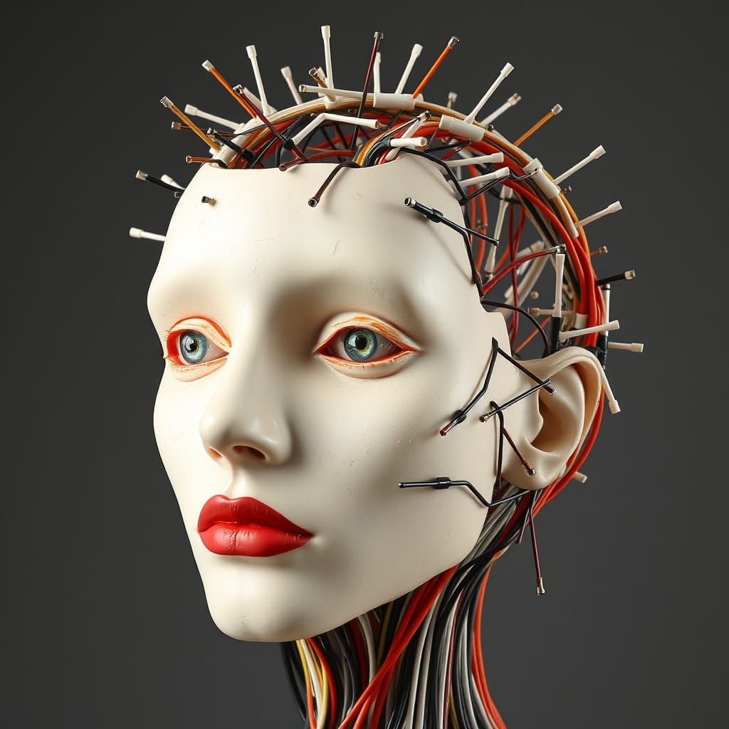 Hollow Head Sculpture from Electrical Wire in Constructivist...