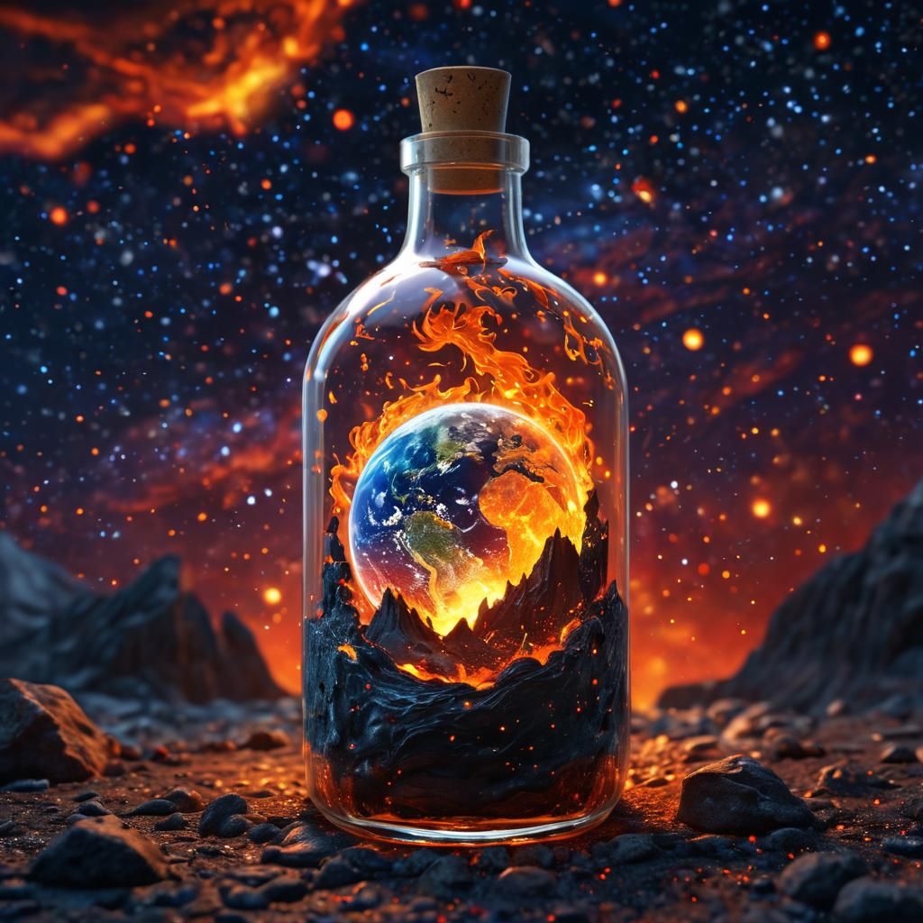 Earth Ablaze in a Bottle: Detailed Fantasy Art