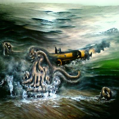 Kraken Attack: U-Boat Emerges in Oil Painting