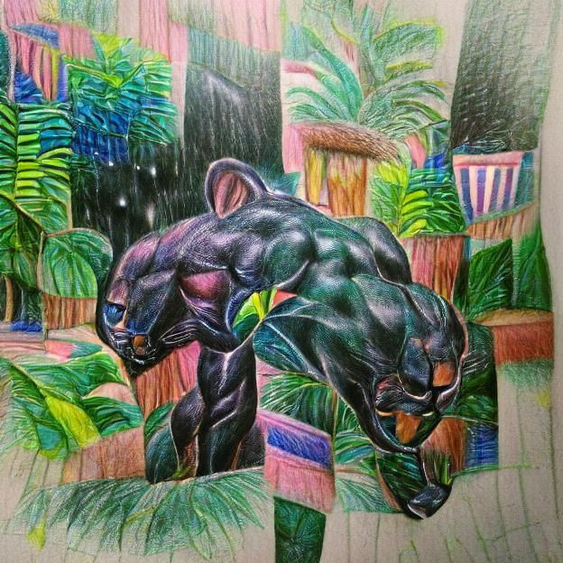 Black Panther in Jungle, Colored Pencil Art