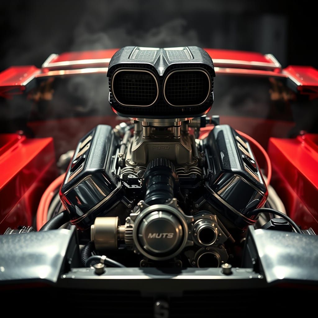 Detailed Classic Muscle Car Engine in Dramatic Cinematic Lig...