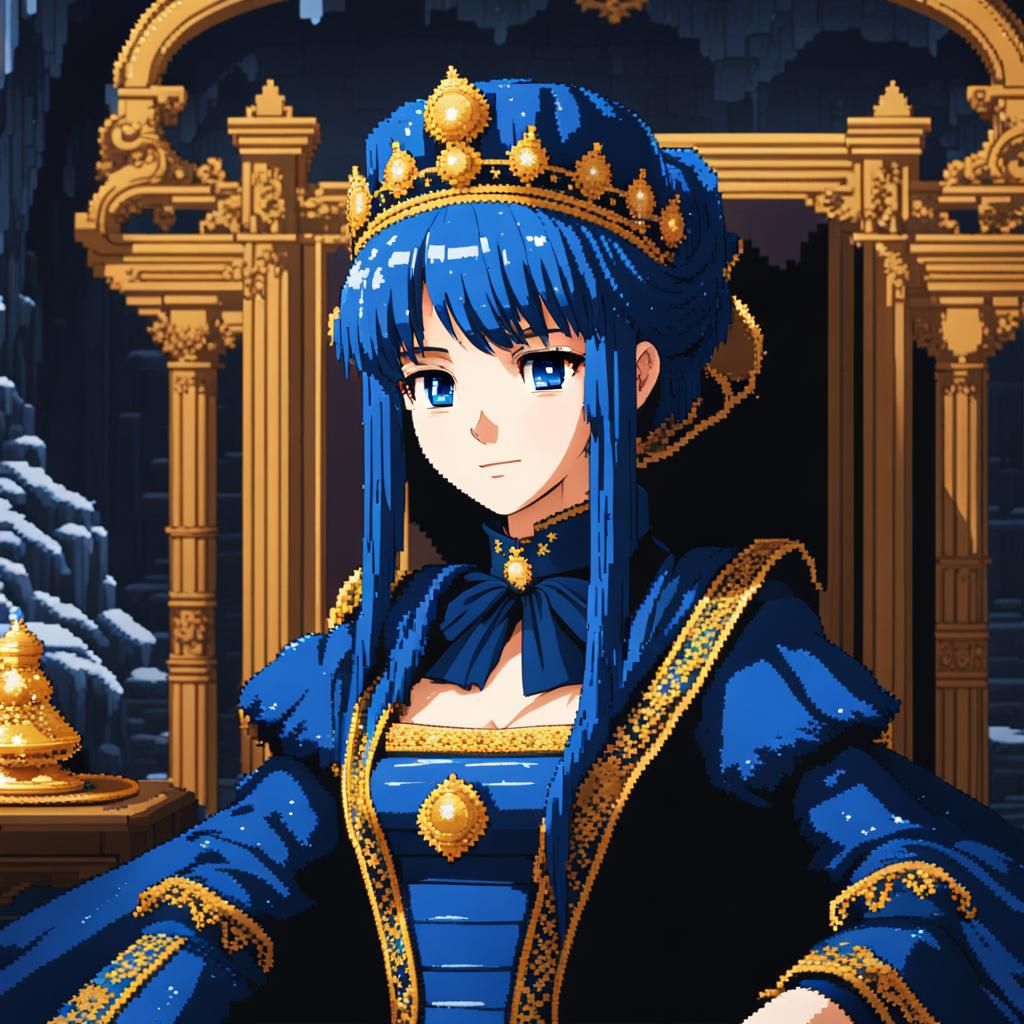 8-bit Pixel Princess on Throne in Snow Cave