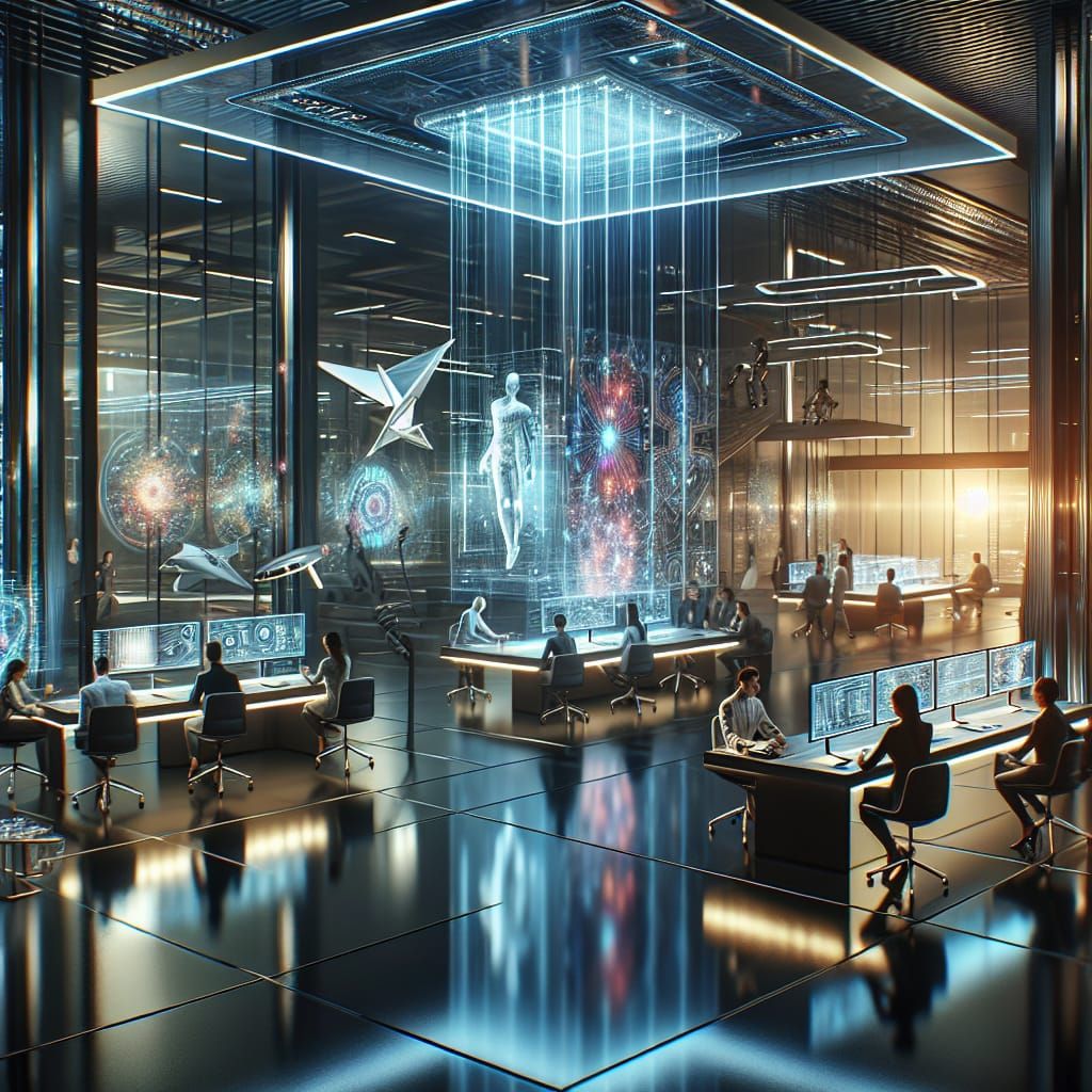 Futuristic Design Studio With Holographic Art
