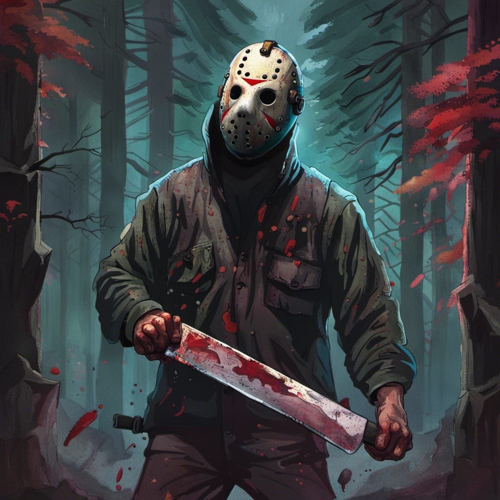 Hyperrealistic Jason Voorhees in Dark Forest