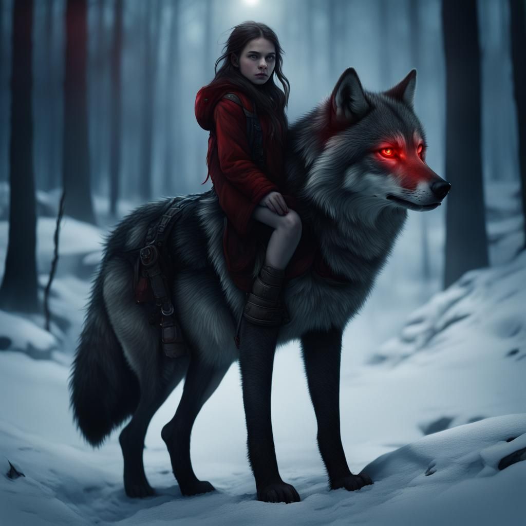 Wolf-Girl with Red Eyes: Dramatic Digital Painting