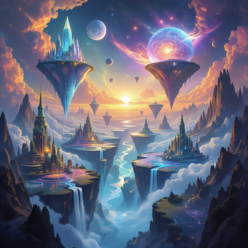 Surreal Fantasy World: Crystal Islands & Cosmic Creatures