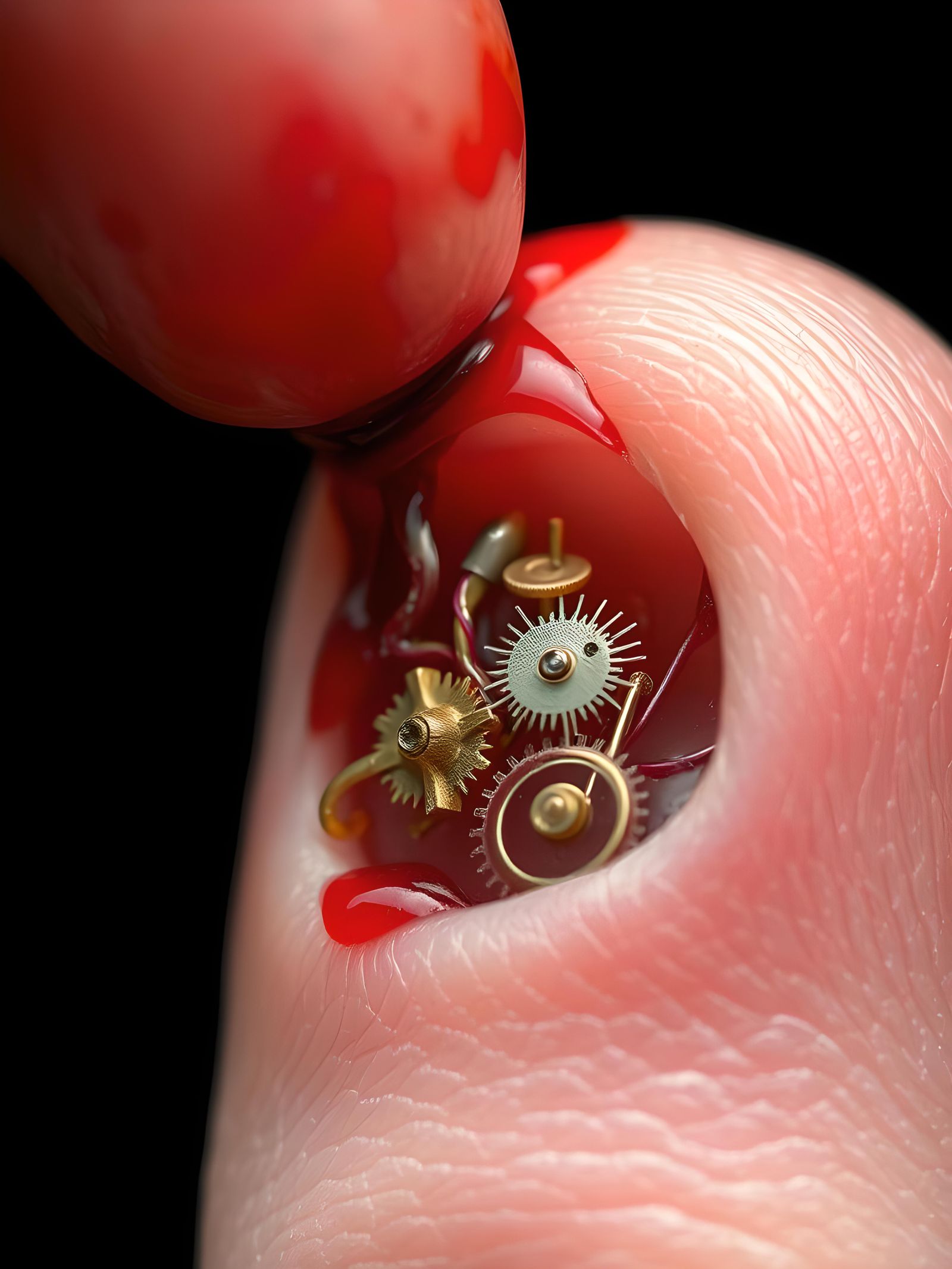 Gears and Wiring Underneath a Fingernail