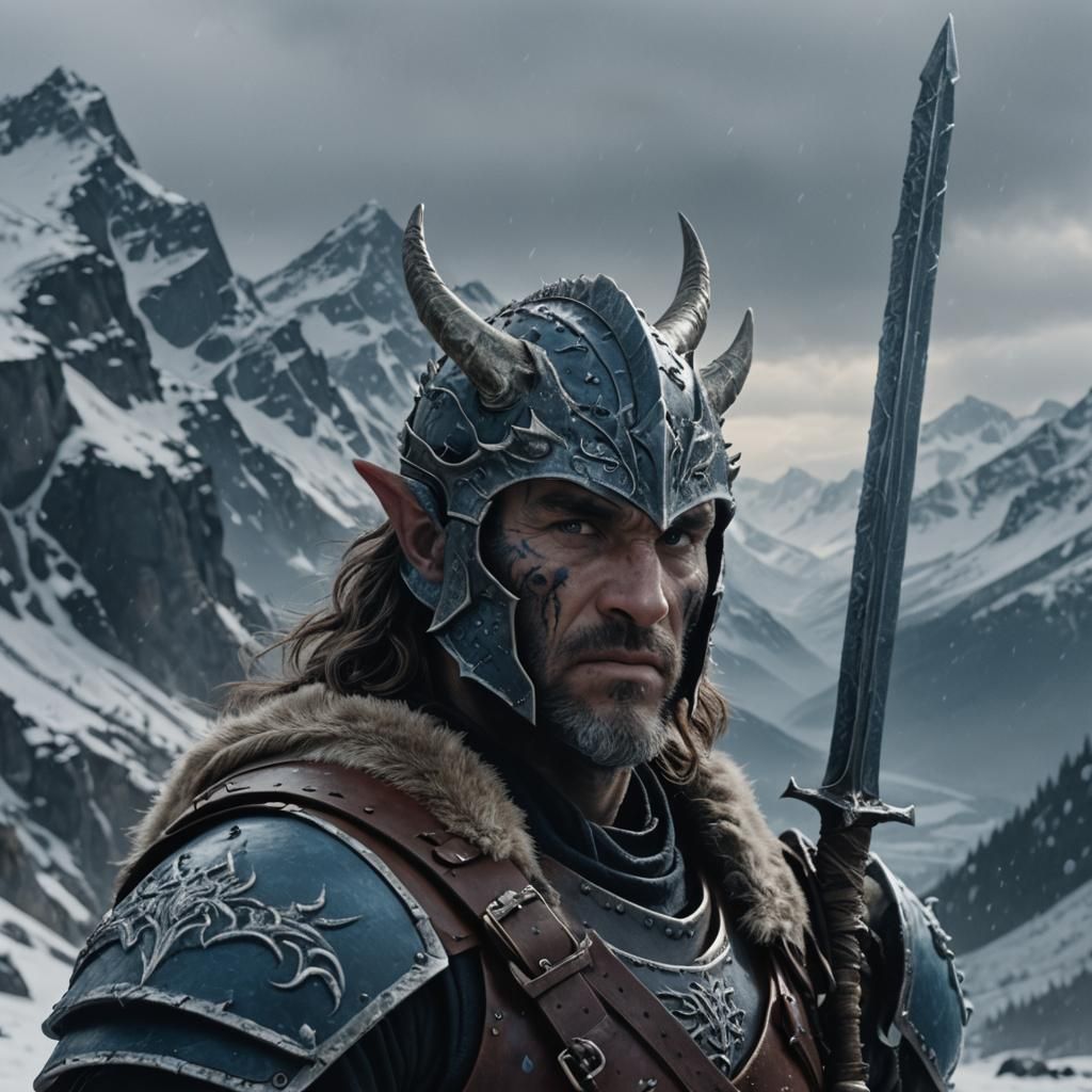 Dragonborn on Snow Mountain in Cinematic Style