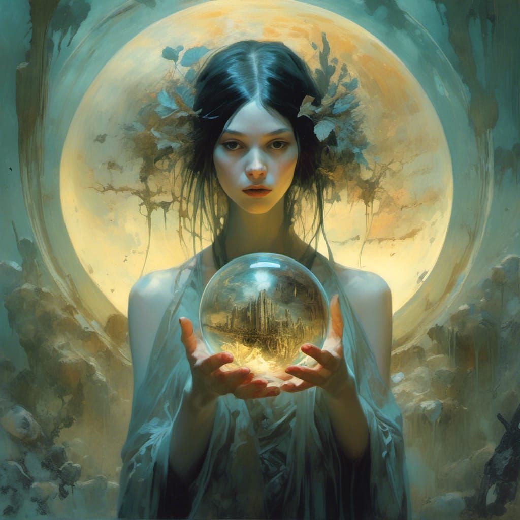 Woman with Orb in Fantasy Ecosystem, Digital Art