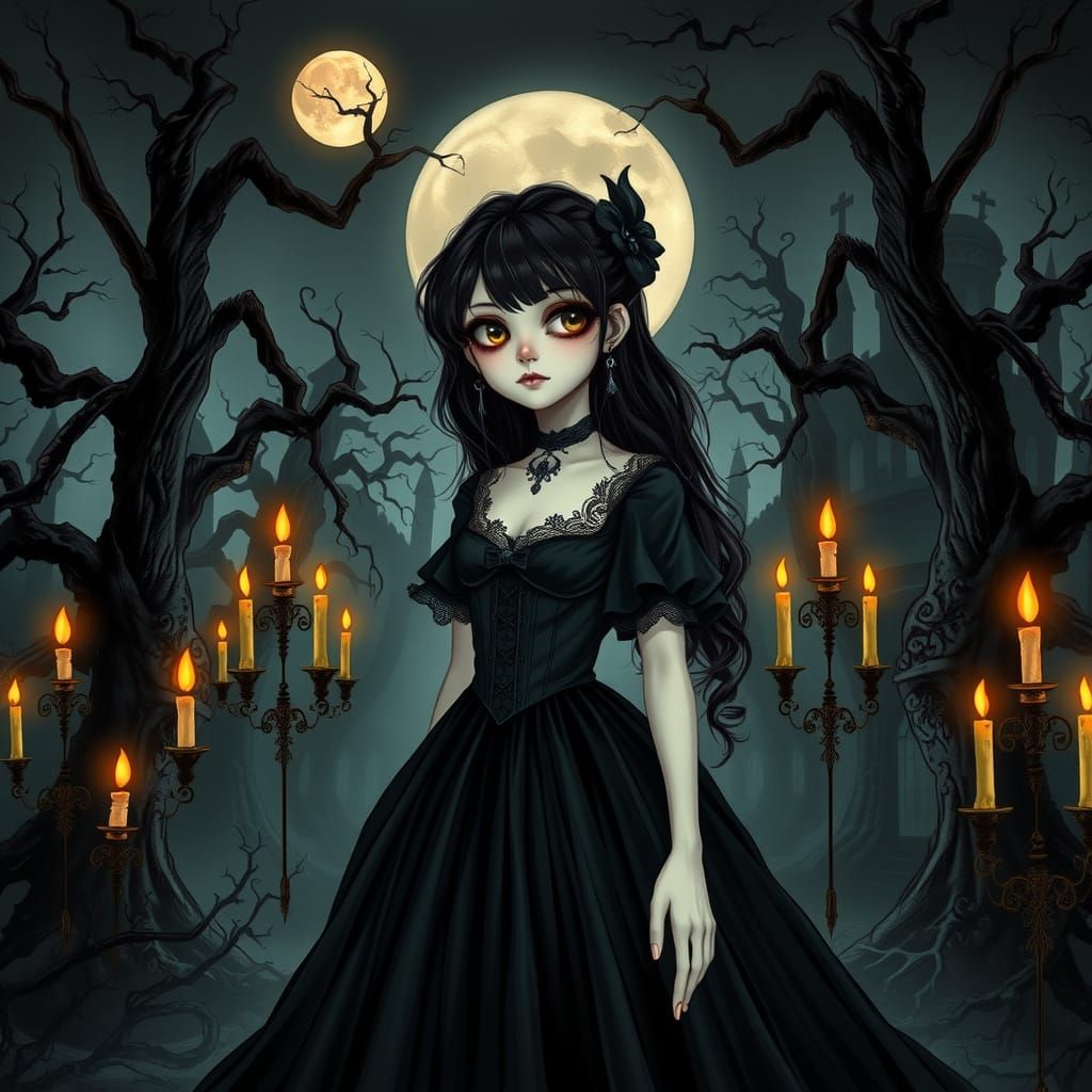 Ethereal Gothic Emo Girl in Whimsical, Dreamlike Victorian S...