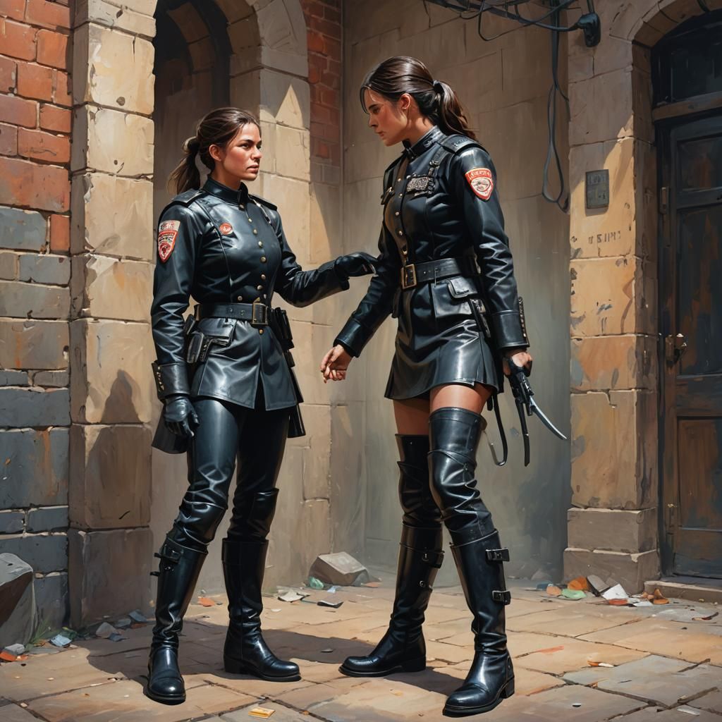 Brutal Guard Commands Prisoner: Hyperrealistic Splash Art