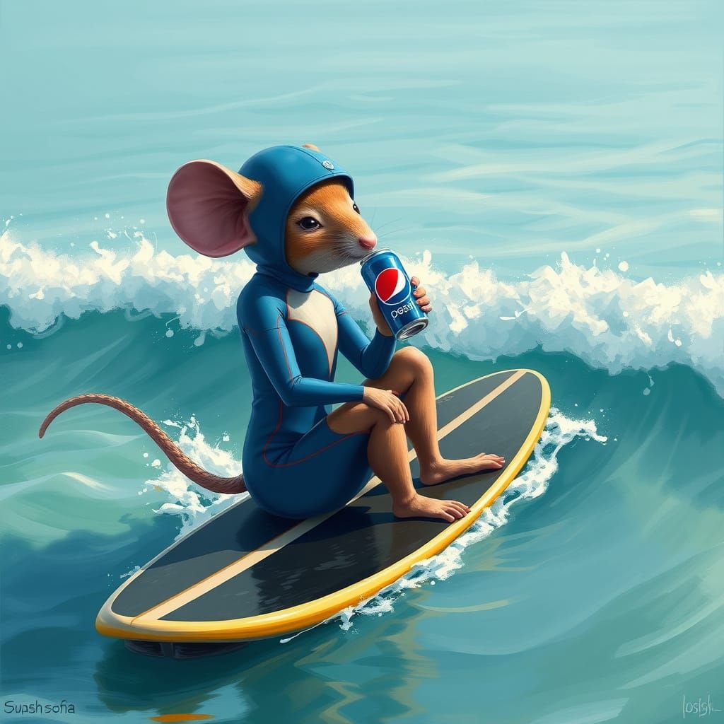 Mouse Surfer Sipping Pepsi: Digital Painting