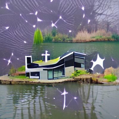 Fallen Star Over Lake in Mid-Century Gothic Style