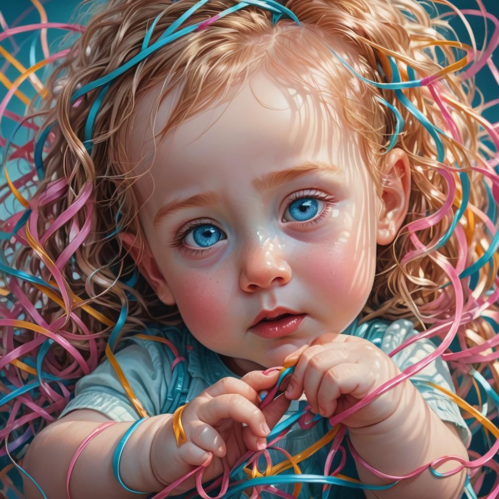 Baby Girl with Blue Eyes in Whimsical Style