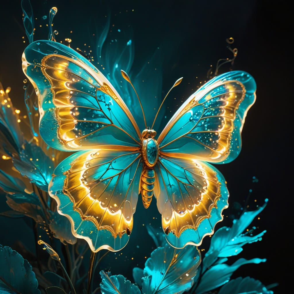 Vibrant Opulent Peony in Turquoise and Gold Oil Painting