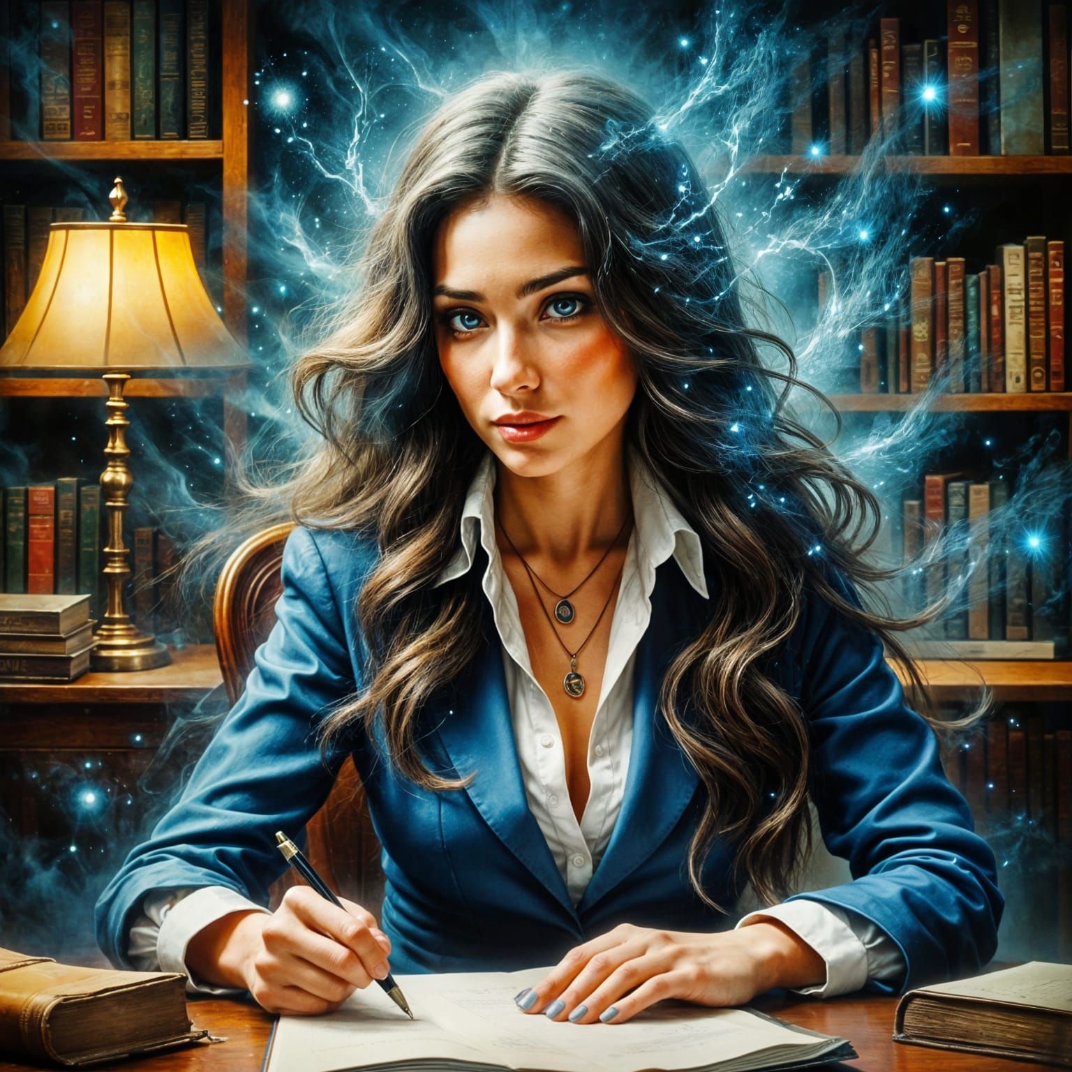 Stunning Female Lawyer in Magical, Surreal Office Scene