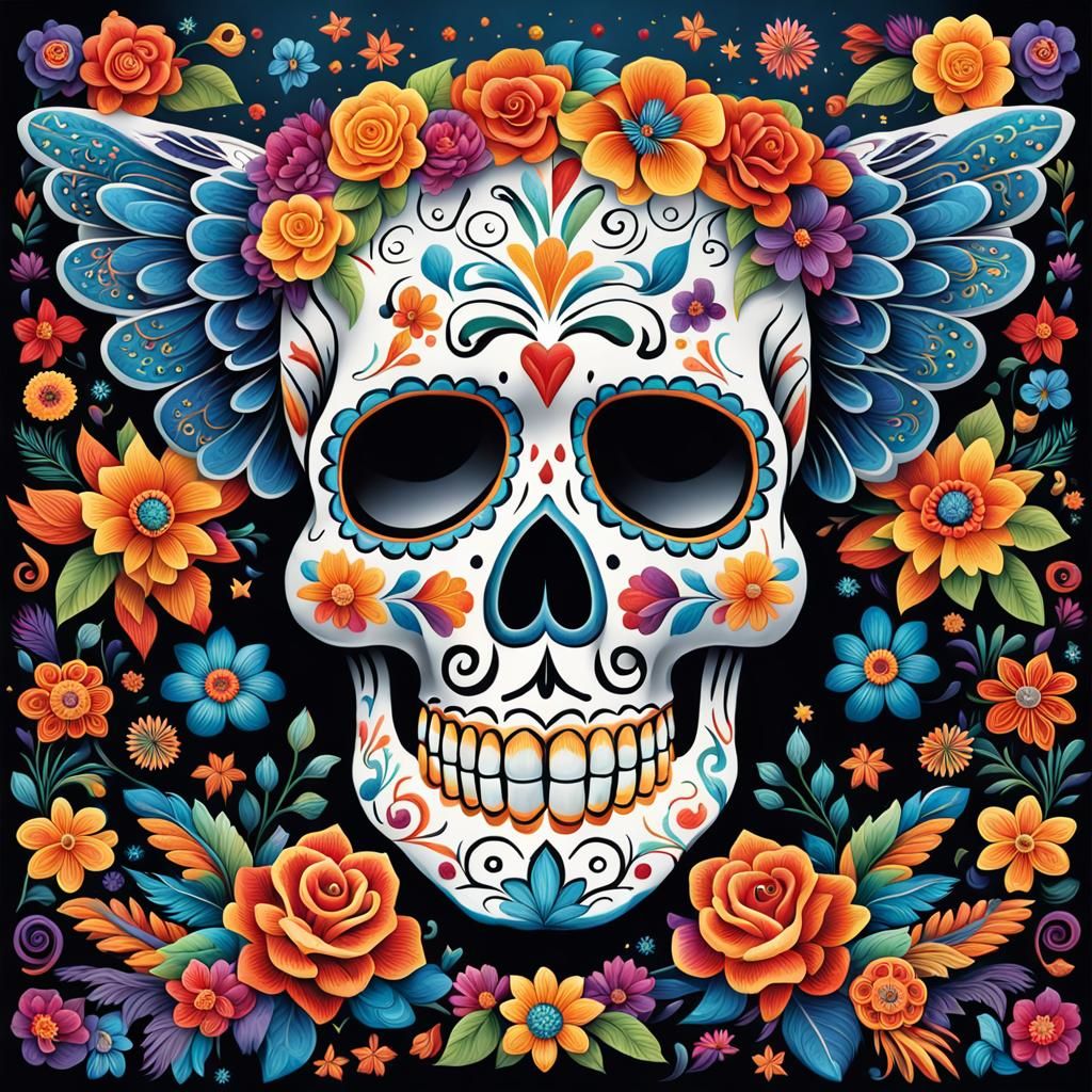 Day of the Dead Sugar Skull with Angels