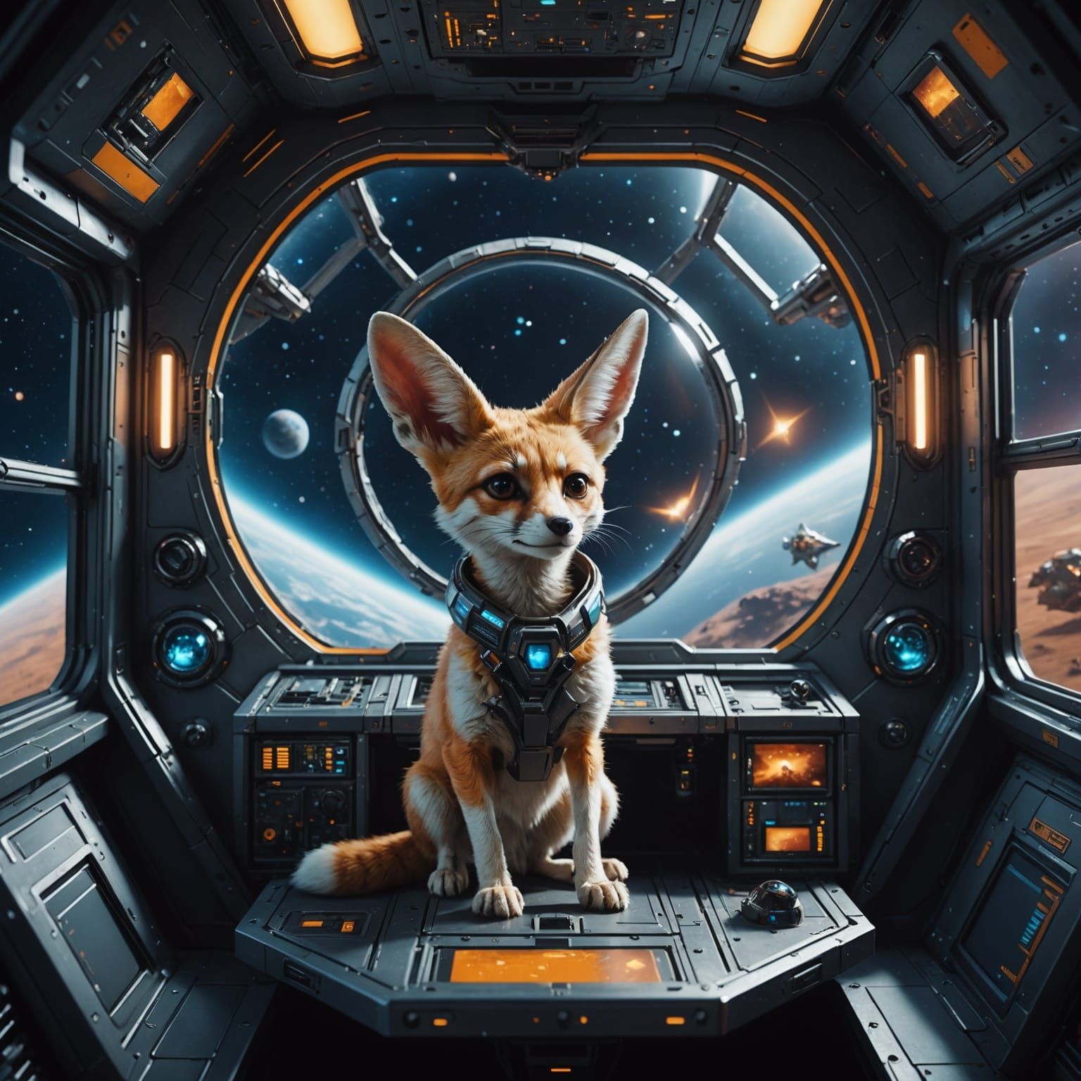 Fennec Fox Soars Through Cosmic Vistas in Futuristic Spacecr...