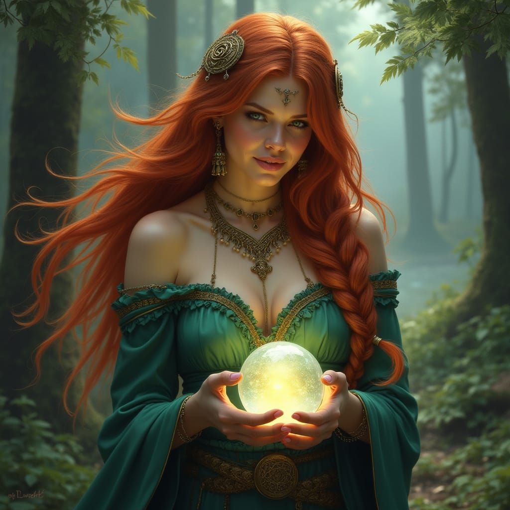 Celtic Witch in Mystical Forest, Hyperrealistic Digital Art