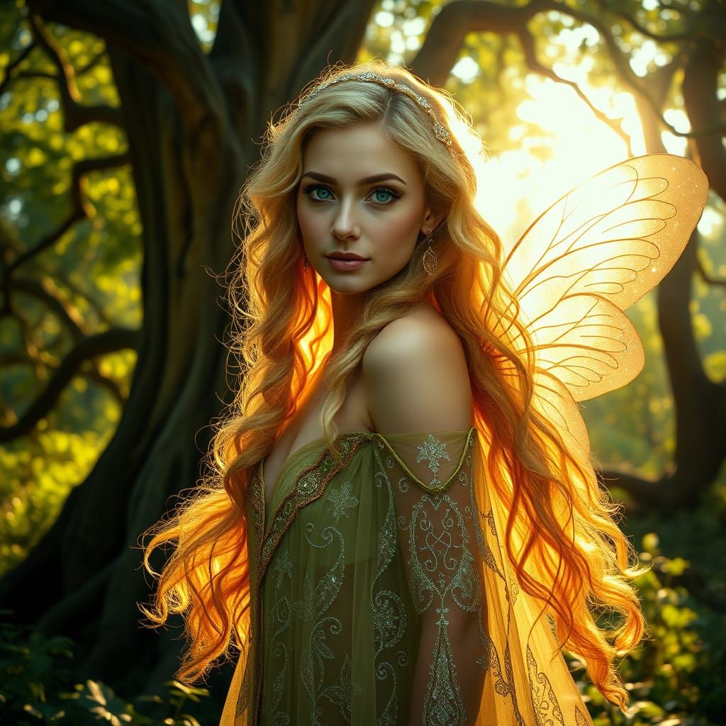 Mystical European Fairy in Golden Light