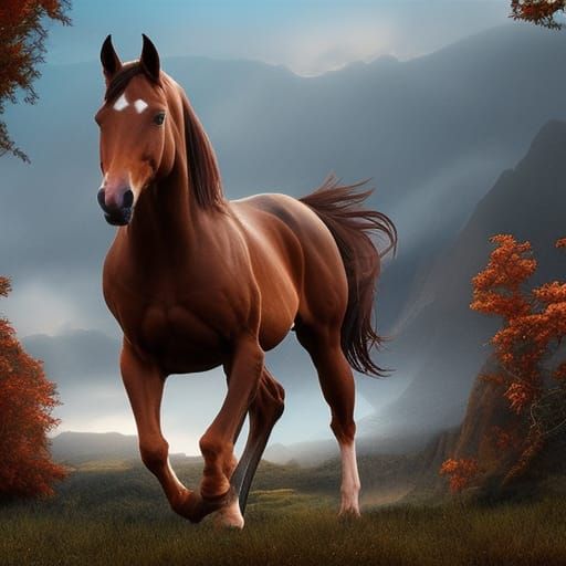 Epic Brown Horse Digital Matte Painting