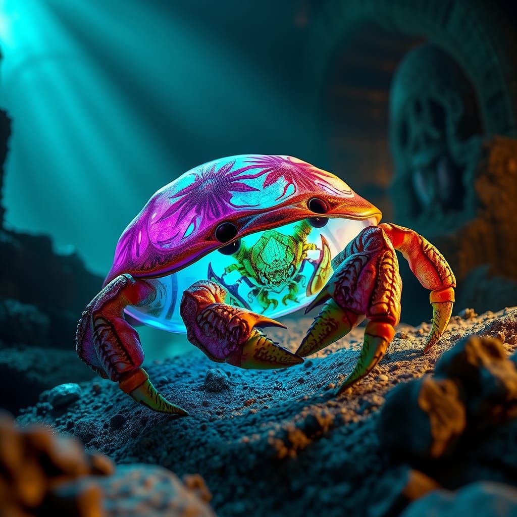 Bioluminescent Hermit Crab in Sunken City Ruins