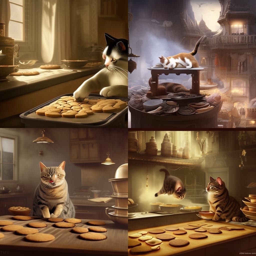 Cat Baking Biscuits: Digital Matte Painting