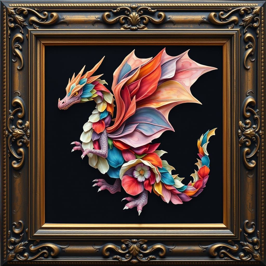 Floral Dragon in Abstract Painting Style
