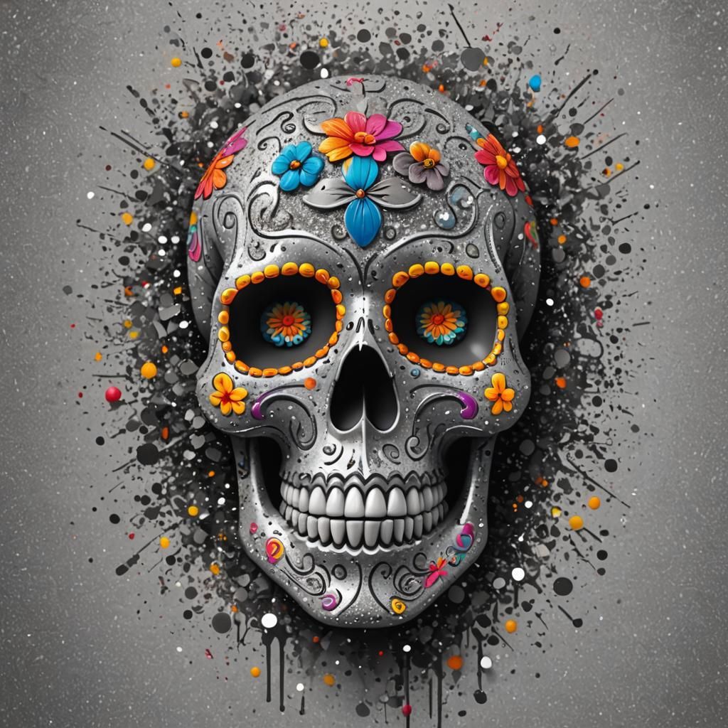 Abstract Sugar Skull in Hyperrealistic Splash Art
