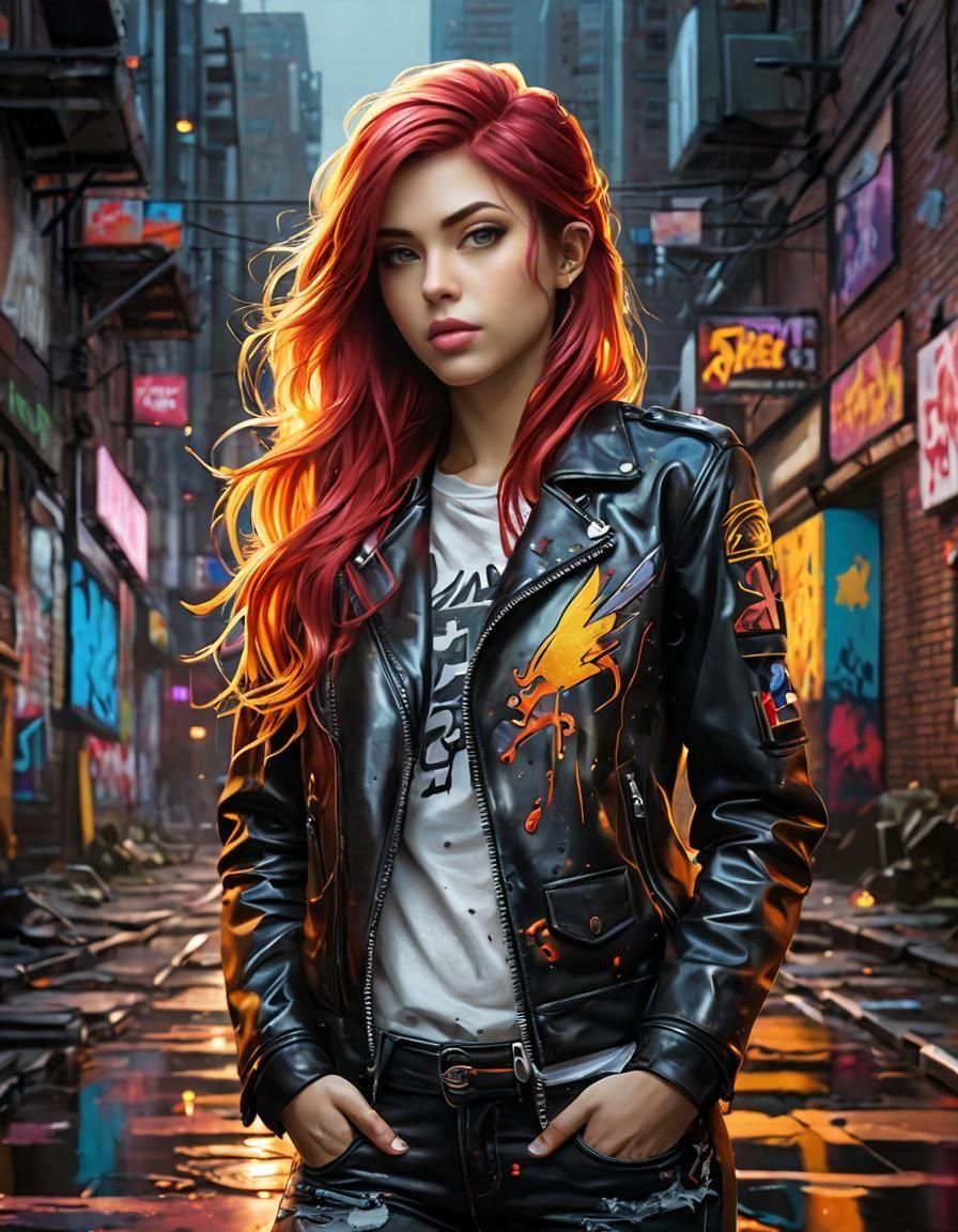 Cyberpunk Graffiti Art: Sunset Shimmer in Leather