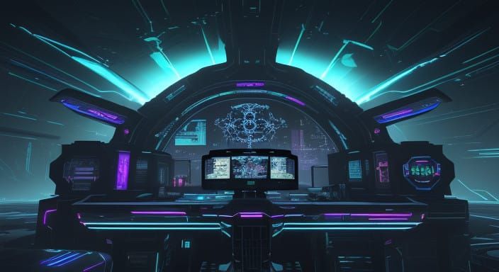 Cyberpunk Handheld Console in Neon-Lit Cyberspace