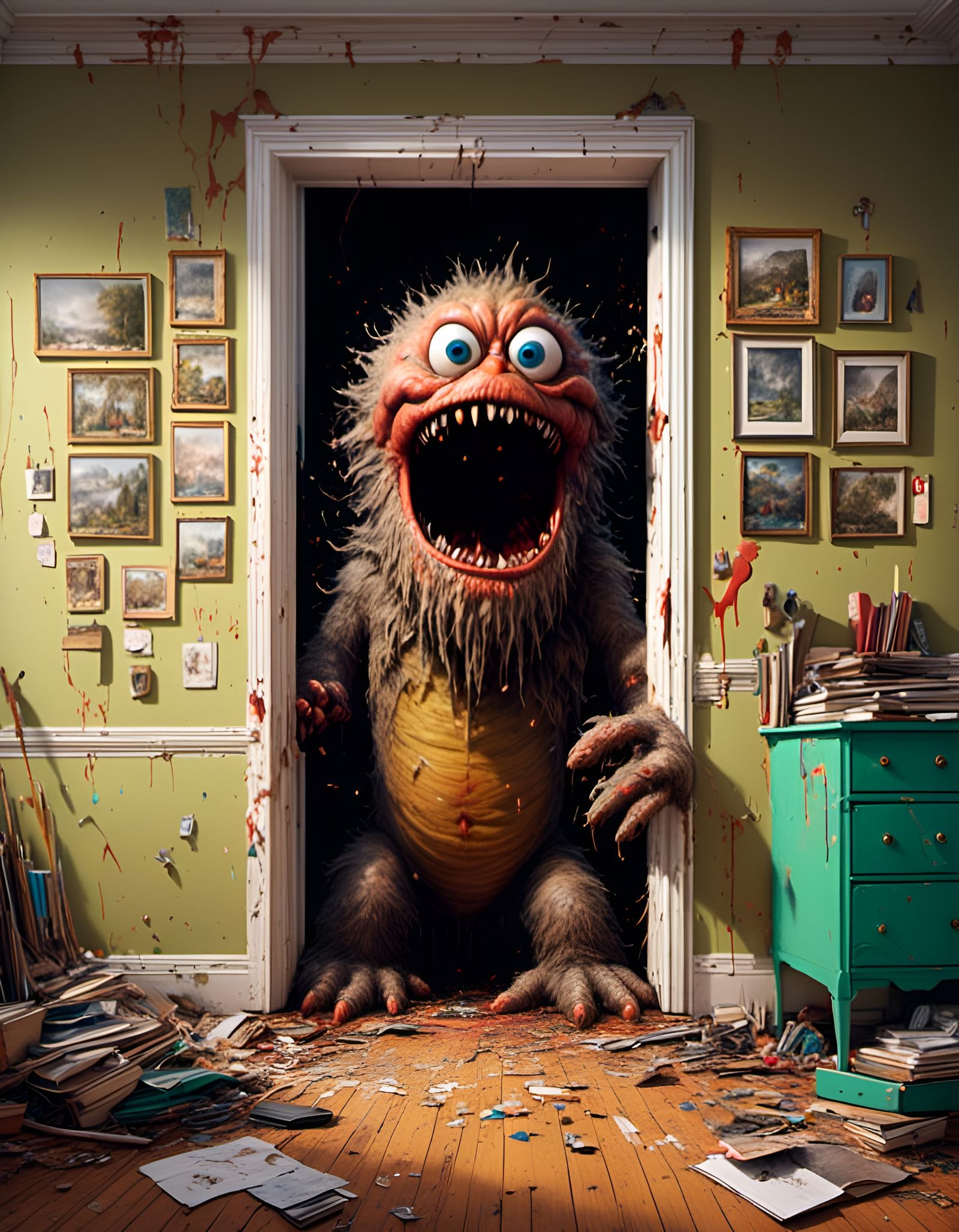 Hyperrealistic Monster Emerges from Room