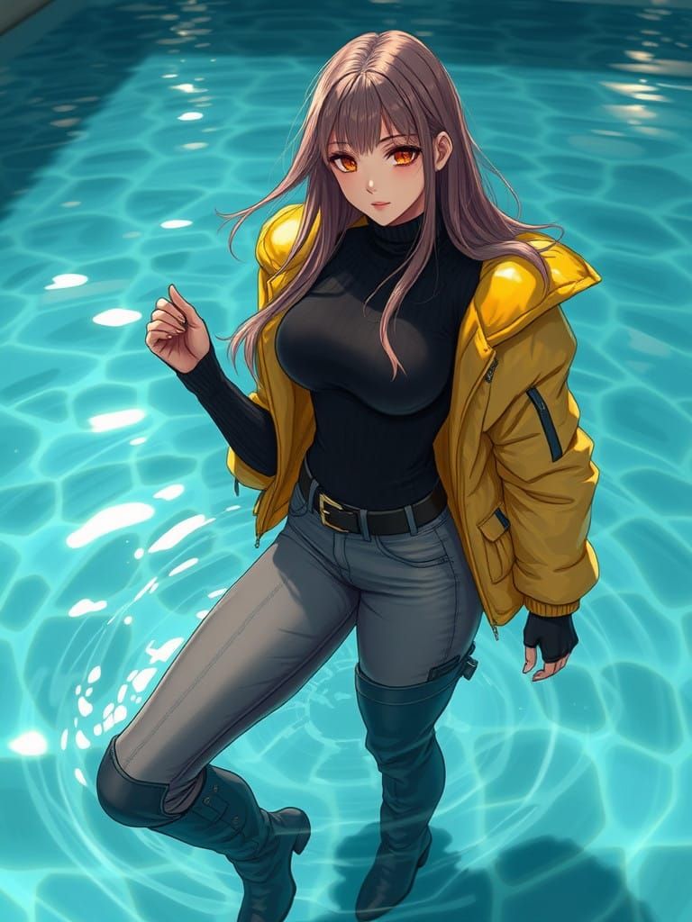 Cyberpunk Goddess Emerges from Luminous Pool in Studio Trigg...